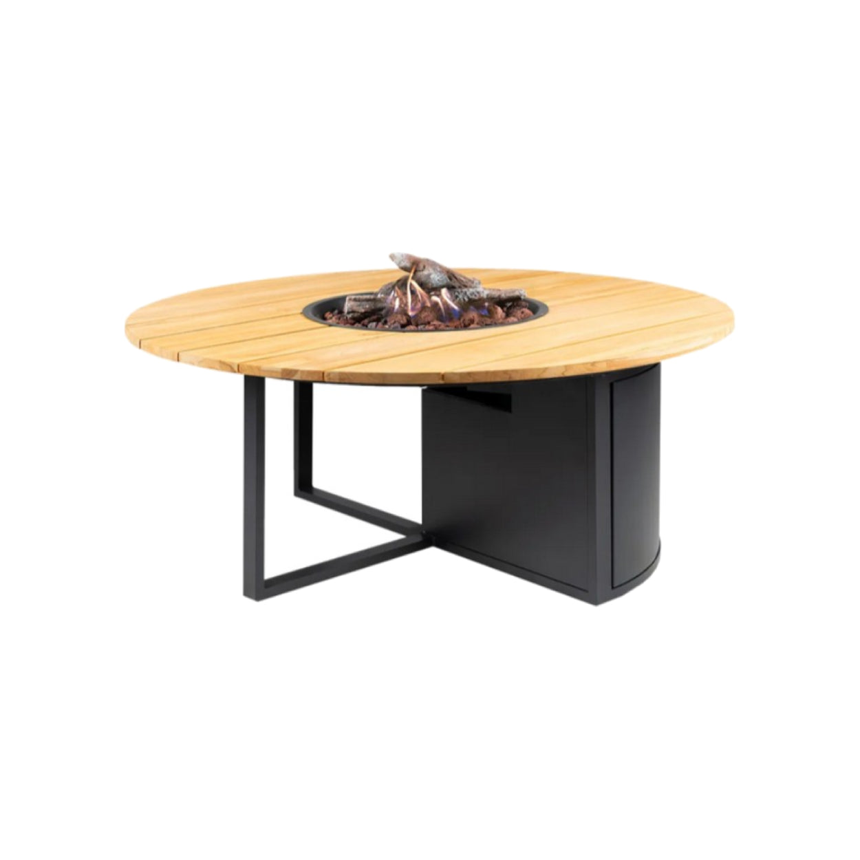 CosiFires_Cosiloft_Round_Zwart_Teak_wit_Gas_haard_Salontafel_buiten_vuurtafel