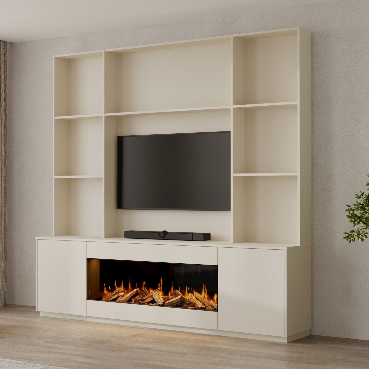 TV-meubel Malani - TV-kast met Elektrisch, Bio-ethanol haard, Maatwerk, haardmeubel, TV-wand, Decolegno, Verlichting, Nissen