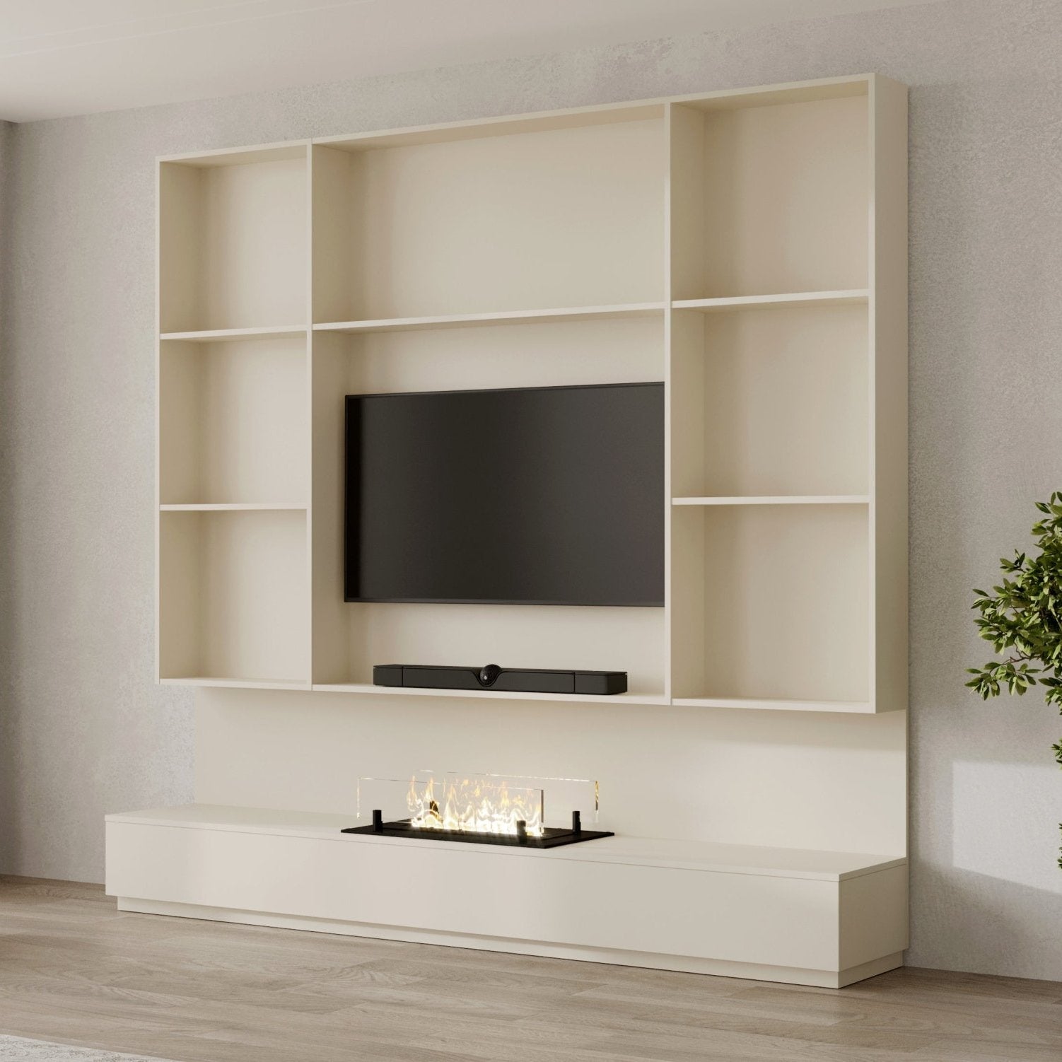 TV-meubel Shayn - TV-kast met Elektrisch, Bio-ethanol haard, Maatwerk, haardmeubel, TV-wand, Decolegno, Verlichting, Nissen