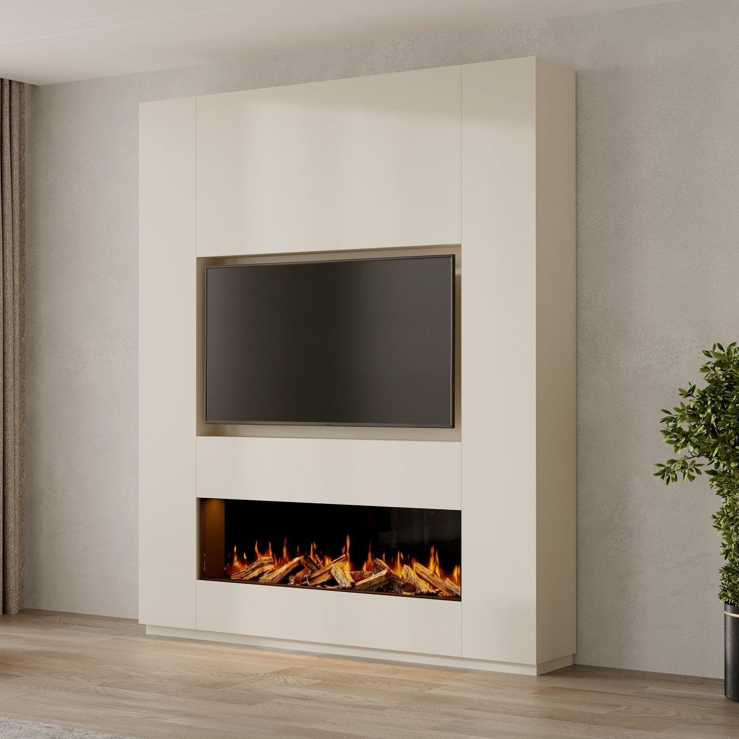 TV-meubel Coral - TV-kast met Elektrisch, Bio-ethanol haard, Maatwerk, haardmeubel, TV-wand, Decolegno, Verlichting, Nissen