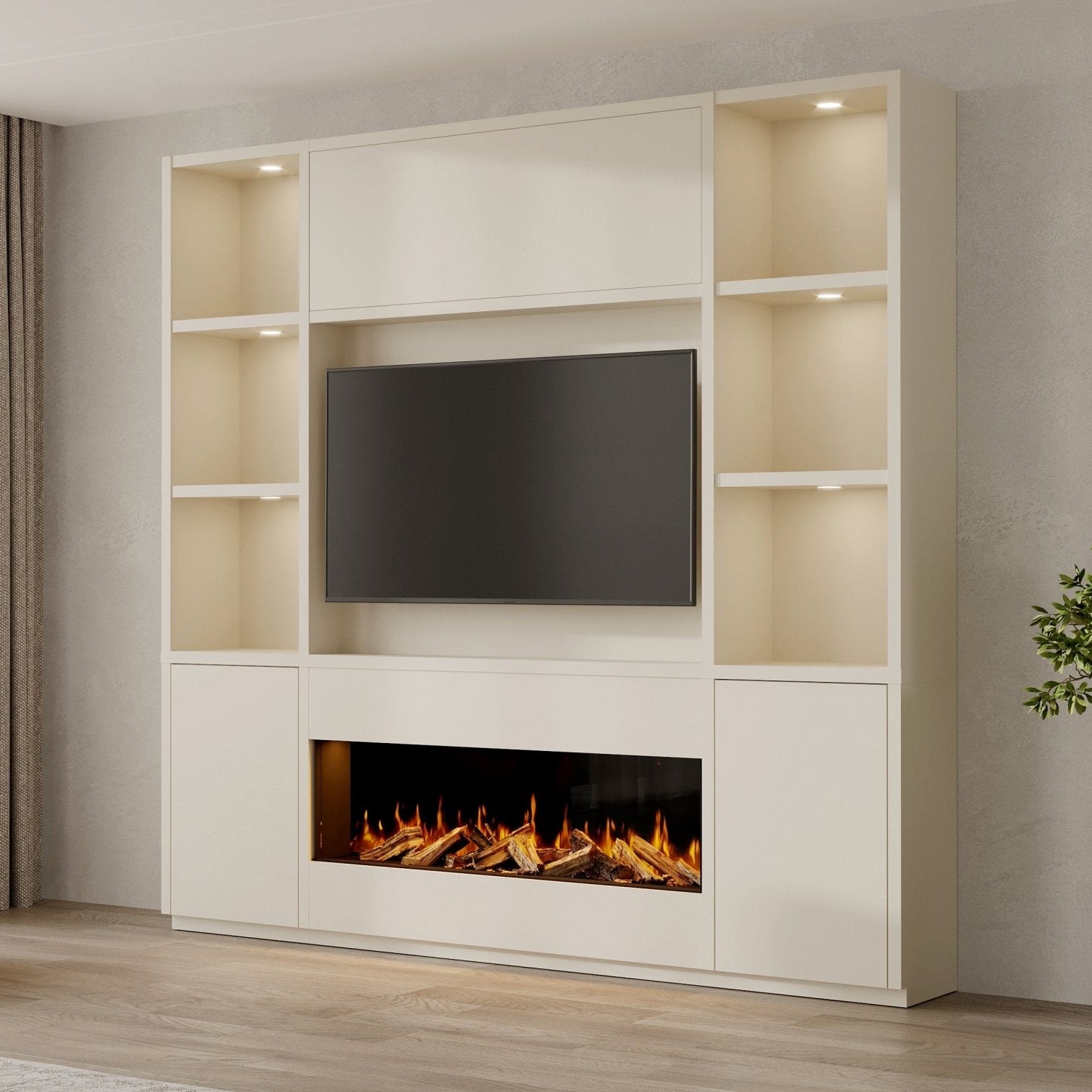 TV-meubel Sifra - TV-kast met Elektrisch, Bio-ethanol haard, Maatwerk, haardmeubel, TV-wand, Decolegno, Verlichting, Nissen