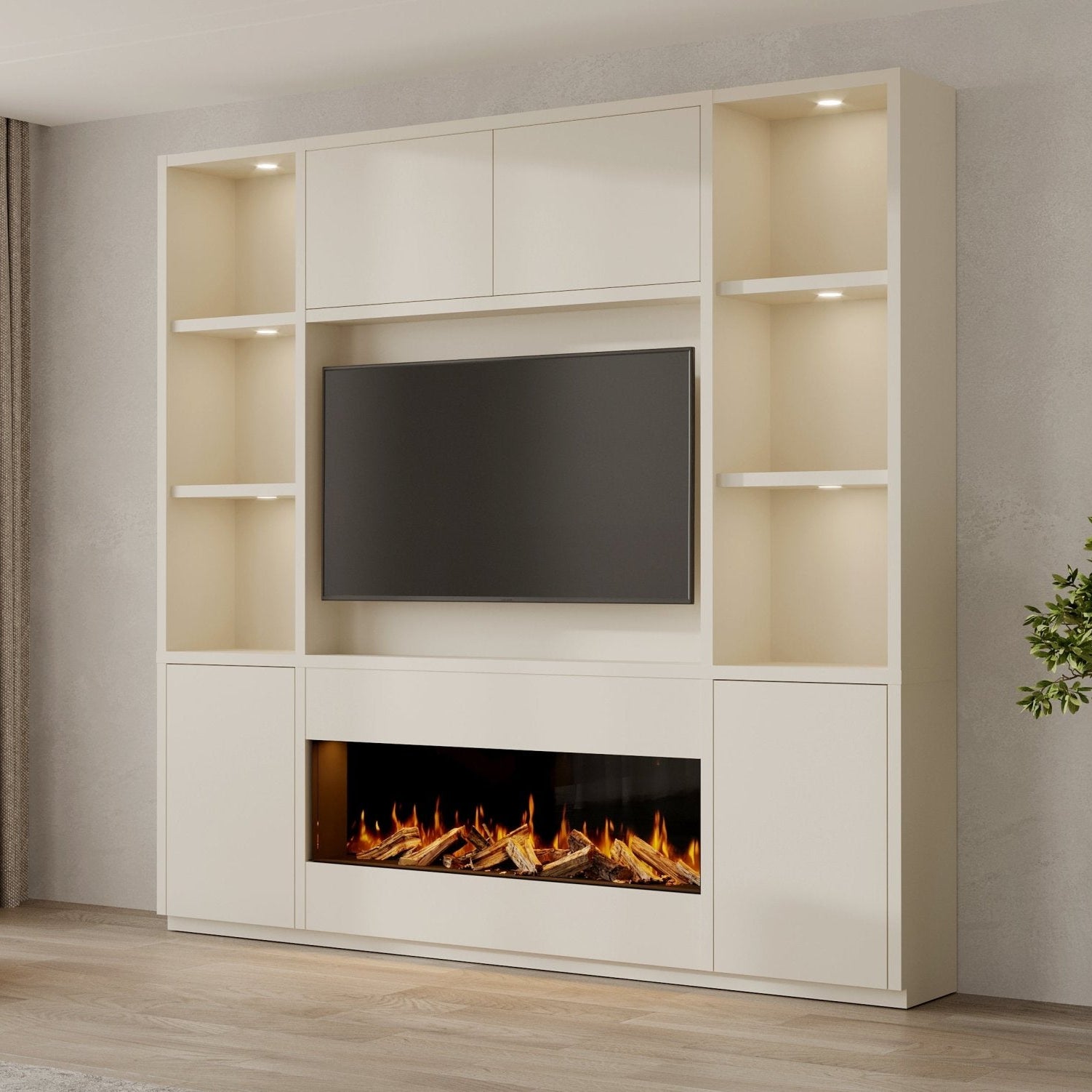 TV-meubel Loua - TV-kast met Elektrisch, Bio-ethanol haard, Maatwerk, haardmeubel, TV-wand, Decolegno, Verlichting, Nissen
