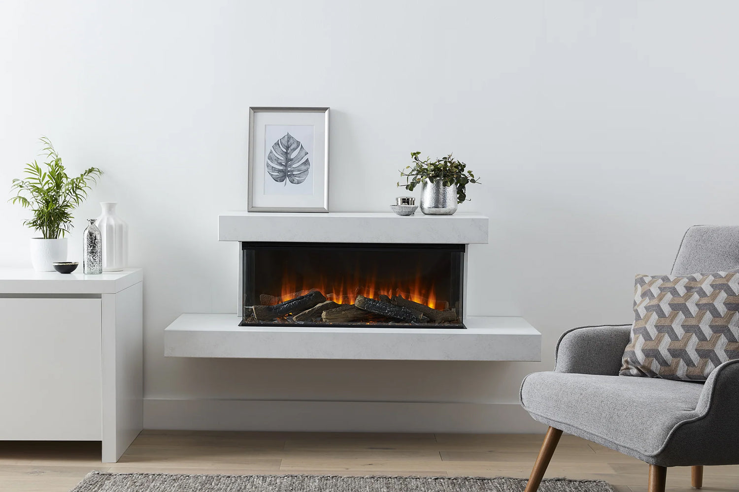 Wandmeubels hangend met elektrische haard