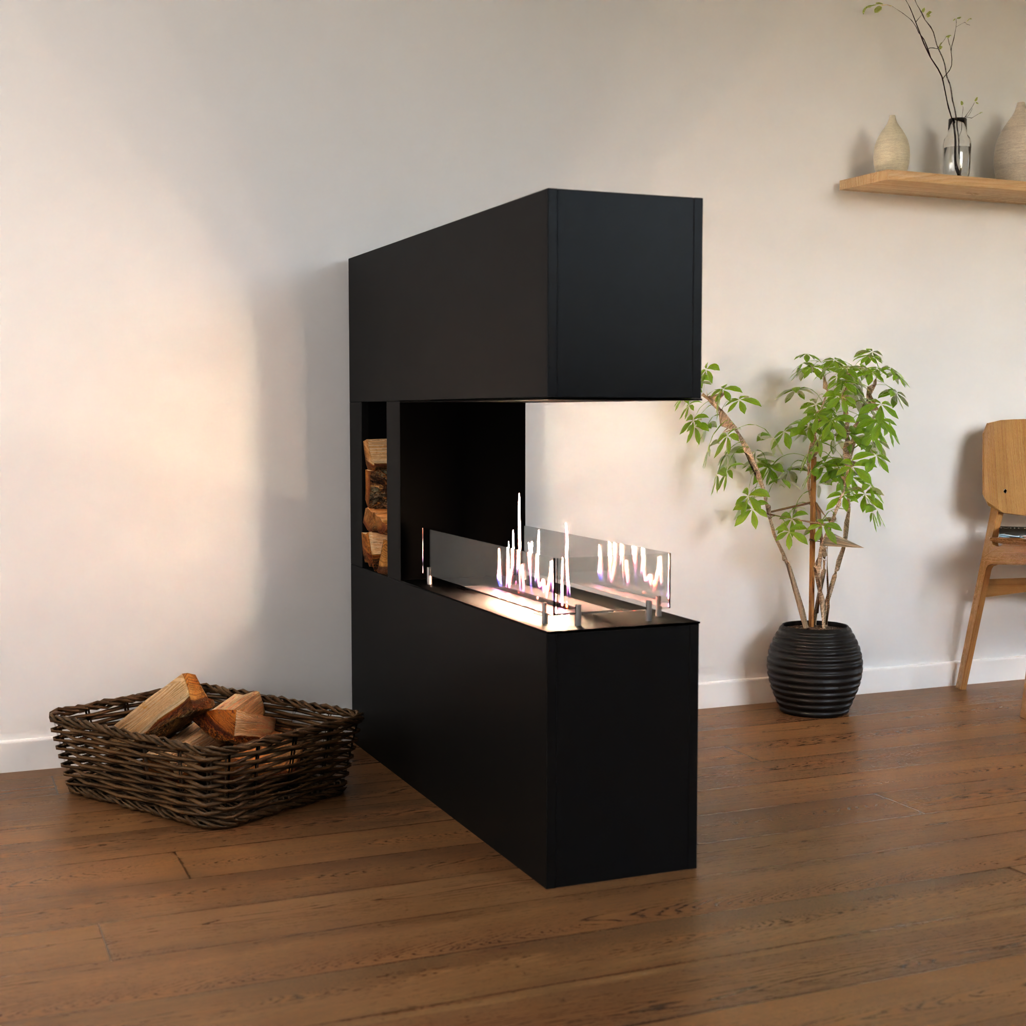 Wandmeubels hangend met bio-ethanol haard