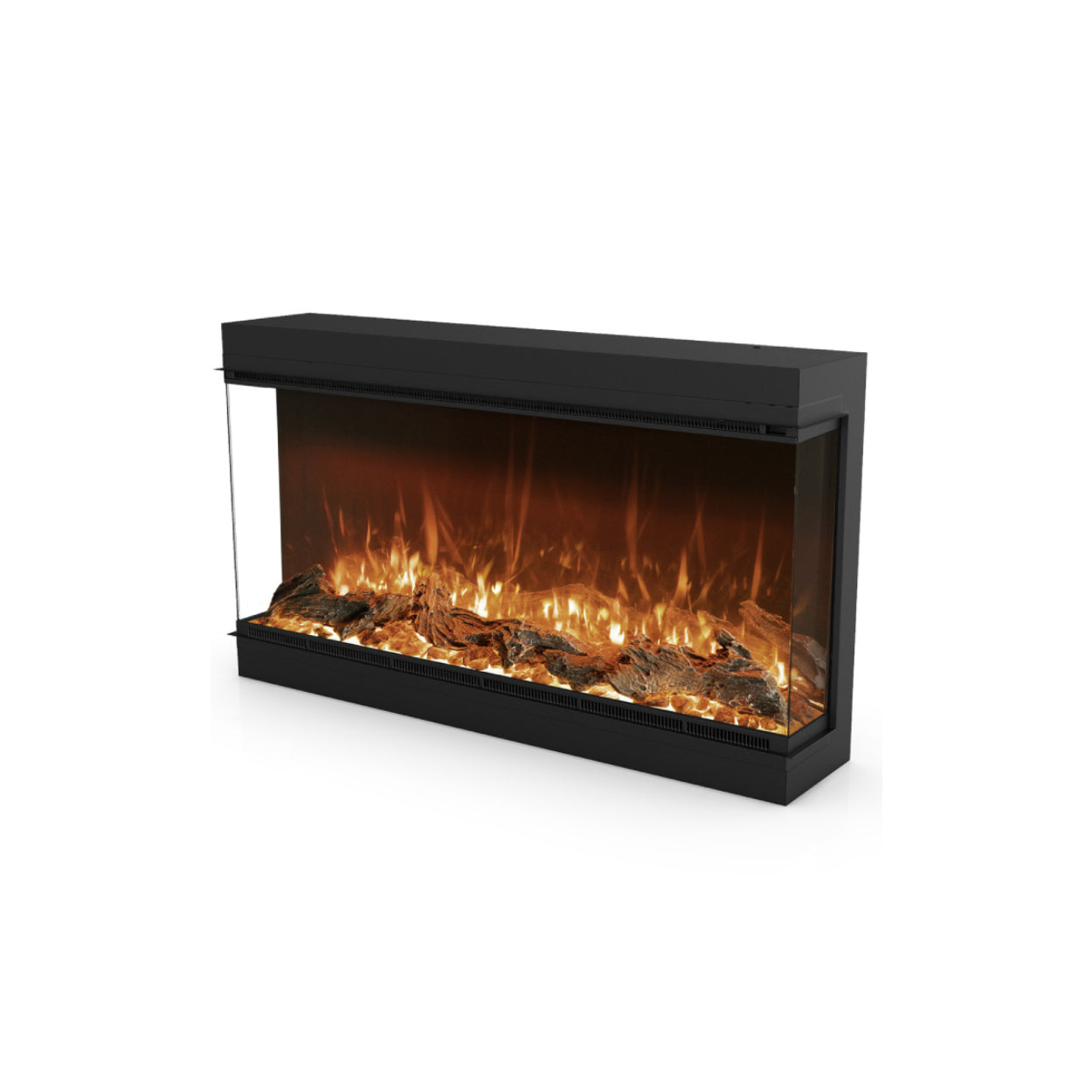 Planika_Astro_Elektrische_haard_inbouw_LED_houtblokken_vlammen_stenen_amberkristallen_driezijdig_hoekhaard_fronthaard